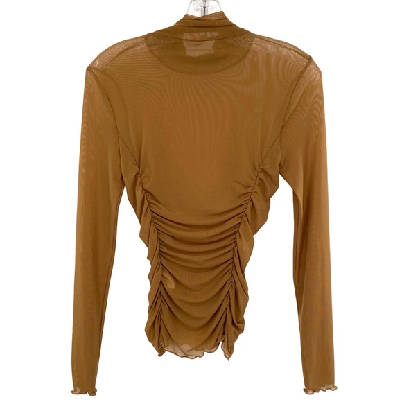 Hem & Thread Brown Sheer Mesh Stretchy Ruched and Ready Top - Picture 4 of 6
